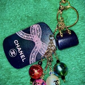 CHANEL Multicolor Beaded Key & Card Holder with Gold Hardware